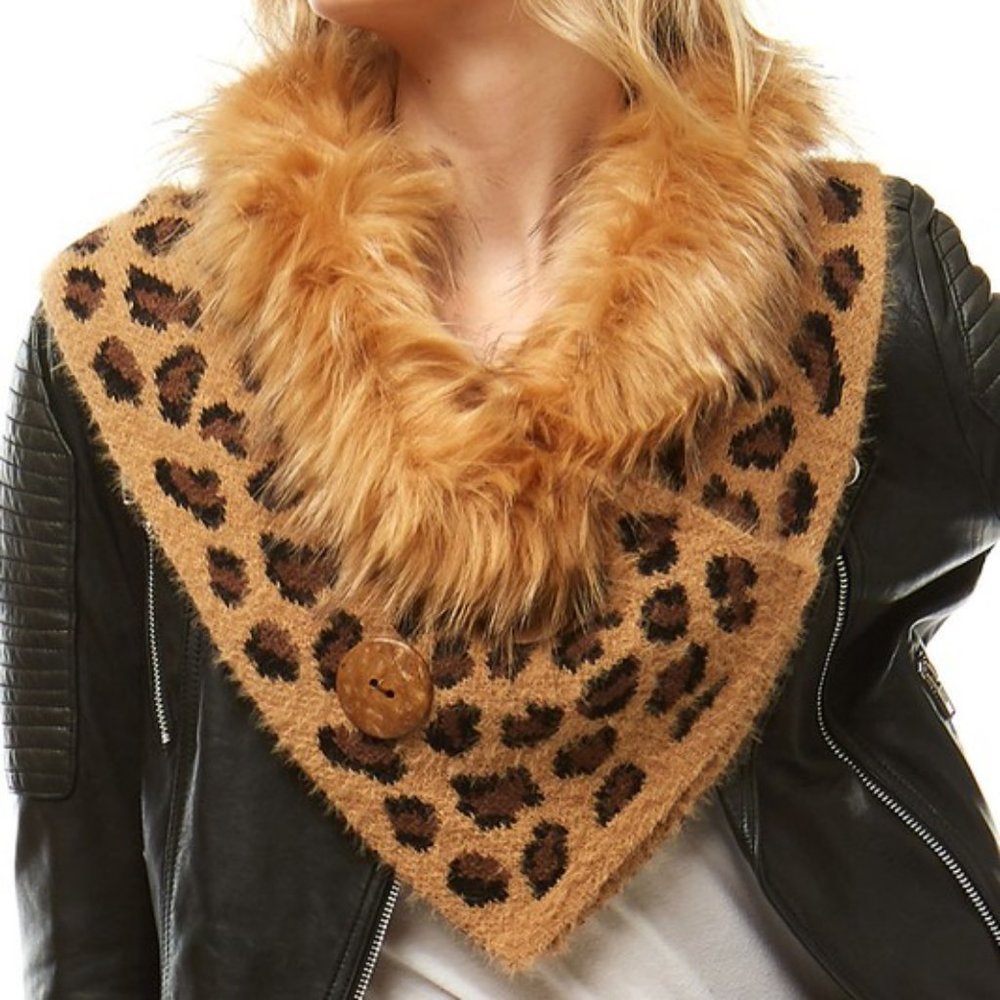 Leopard Faux Fur Scarf - Picture 2 of 6